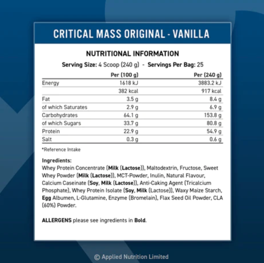 Applied Nutrition ORIGINAL FORMULA - Critical Mass 6KG (25 SERVINGS)